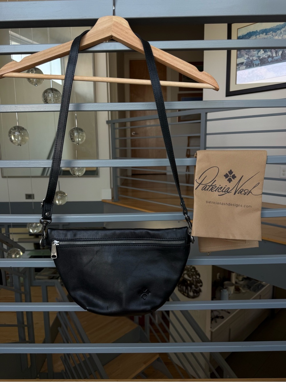Patricia Nash Black Leather Messenger Crossbody Bag